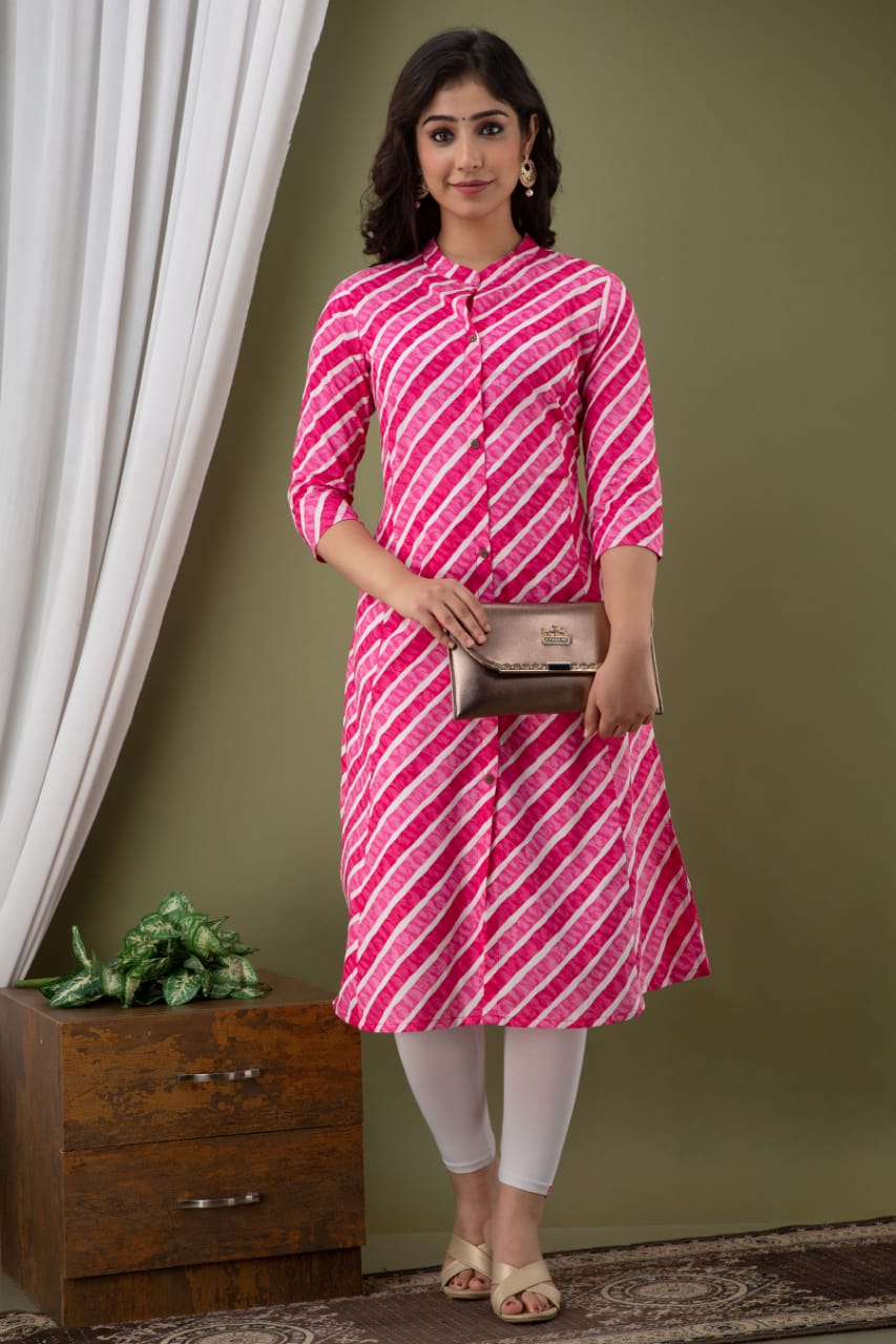 Single Kurti Pink - A Line Cotton