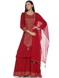 Kurti 3PC Maroon & Golden Work