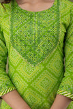 Kurti 3PC Set - Parrot Green Cotton Bhandej