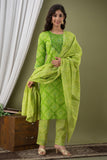 Kurti 3PC Set - Parrot Green Cotton Bhandej