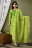 Kurti 3PC Set - Parrot Green Cotton Bhandej